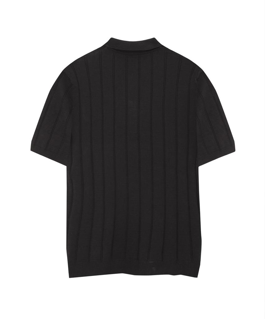 IRONYPORNO WHITELINE 86-Iro356 Micro Cable Half-Zip Collared Short Sleeve Knit Black