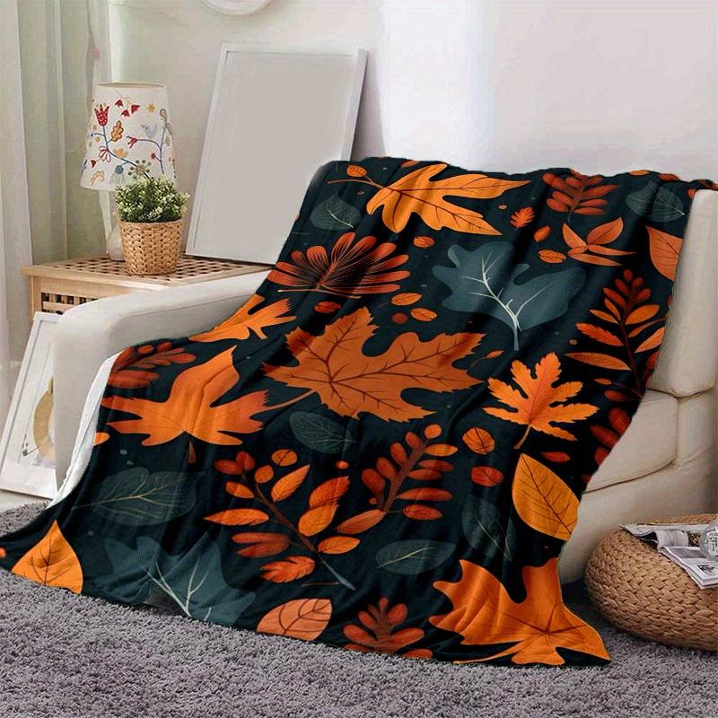1 pièce Couverture légère en flanelle avec impression de feuilles mortes, Couverture confortable et chaude, pour Camping Lit d'appoint Canapé Bureau, Cadeau