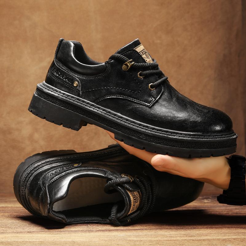 Mode Herren Freizeitschuhe aus Leder Luxusmarke Dicke Sohle Schnürschuhe Businessschuhe Britischer Stil Laufsohle Lässig Arbeit Outdoor Stiefel