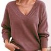 Europäischer & Amerikanischer Stil Damen V-Ausschnitt Locker Geschnitten Gestrickter Pullover