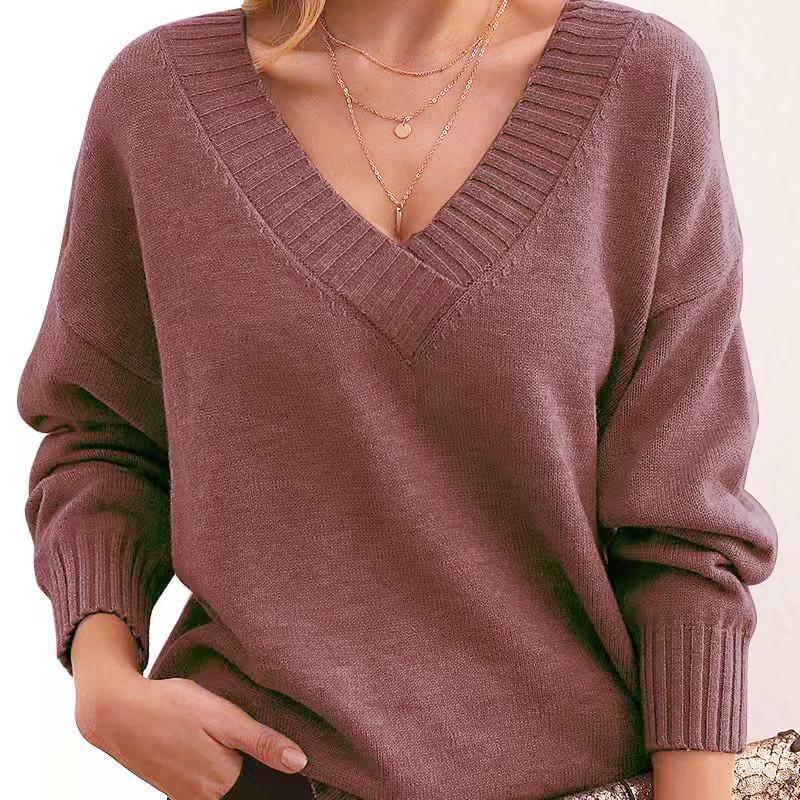 Europäischer & Amerikanischer Stil Damen V-Ausschnitt Locker Geschnitten Gestrickter Pullover