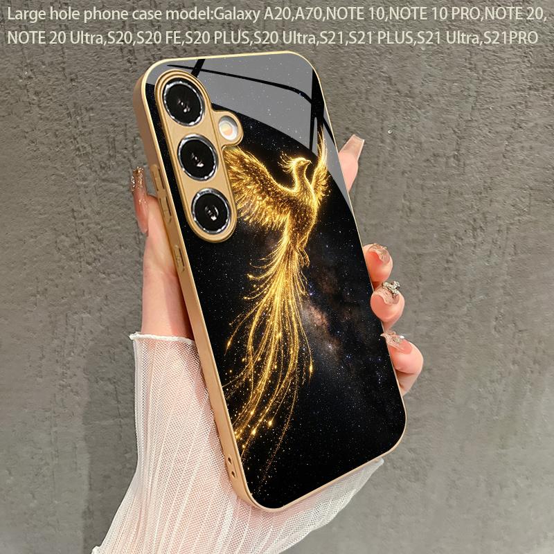 2D Phönix Muster Fließendes Licht Handyhülle für Samsung Galaxy S26 S25 S24 S23 S22 S21 S20 A56 A55 Goldene Glas Schutzhülle