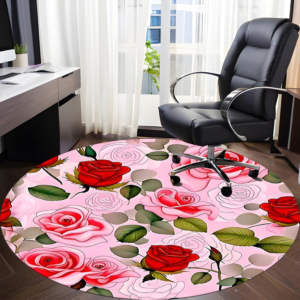 1pc Roses Pattern Office Round Rug, Non-slip, Soft and Durable Office Rug for Interior Decoration, Perfect for Office, Beautiful Decoration yy26032308