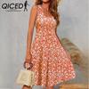 Summer Sleeveless Pullover U-Neck Midi Printed Dresses