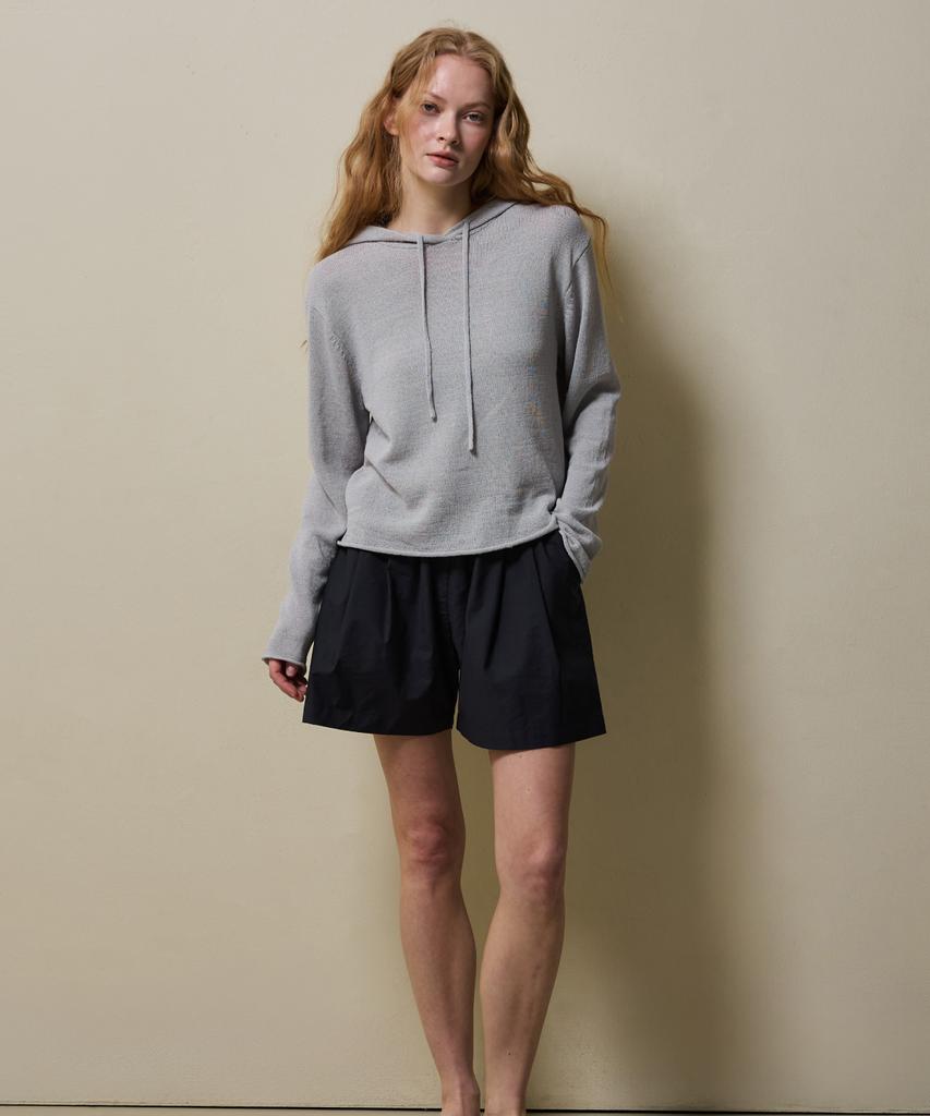 SHINE ON YOU Airy Linen Blend Slim Hoodie Knit_Soft Gray
