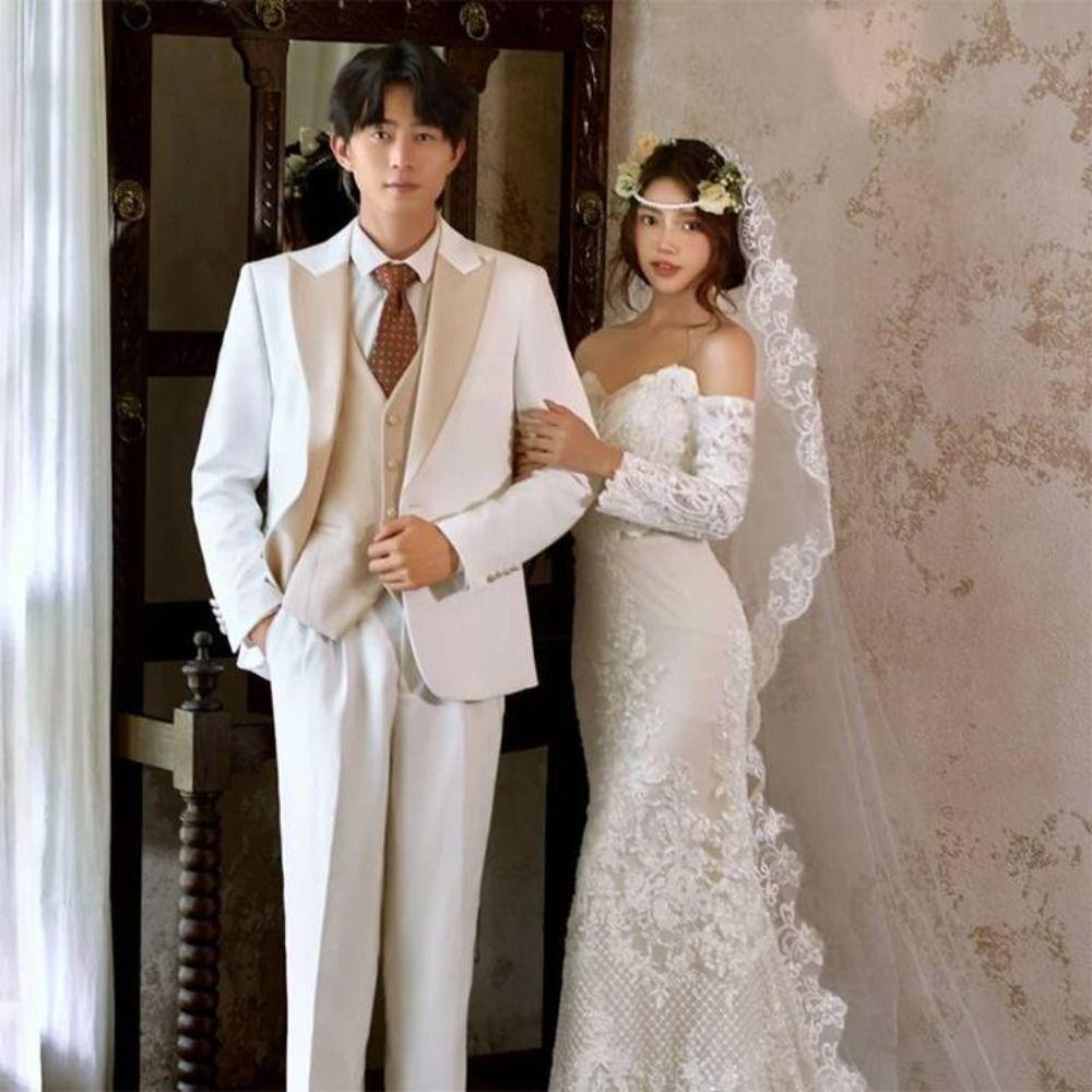 Elegant Lace Flower Bridal Veil Soft Tulle Long Wedding Veils Single-layer White Bride Head Gauze Wedding Accessories