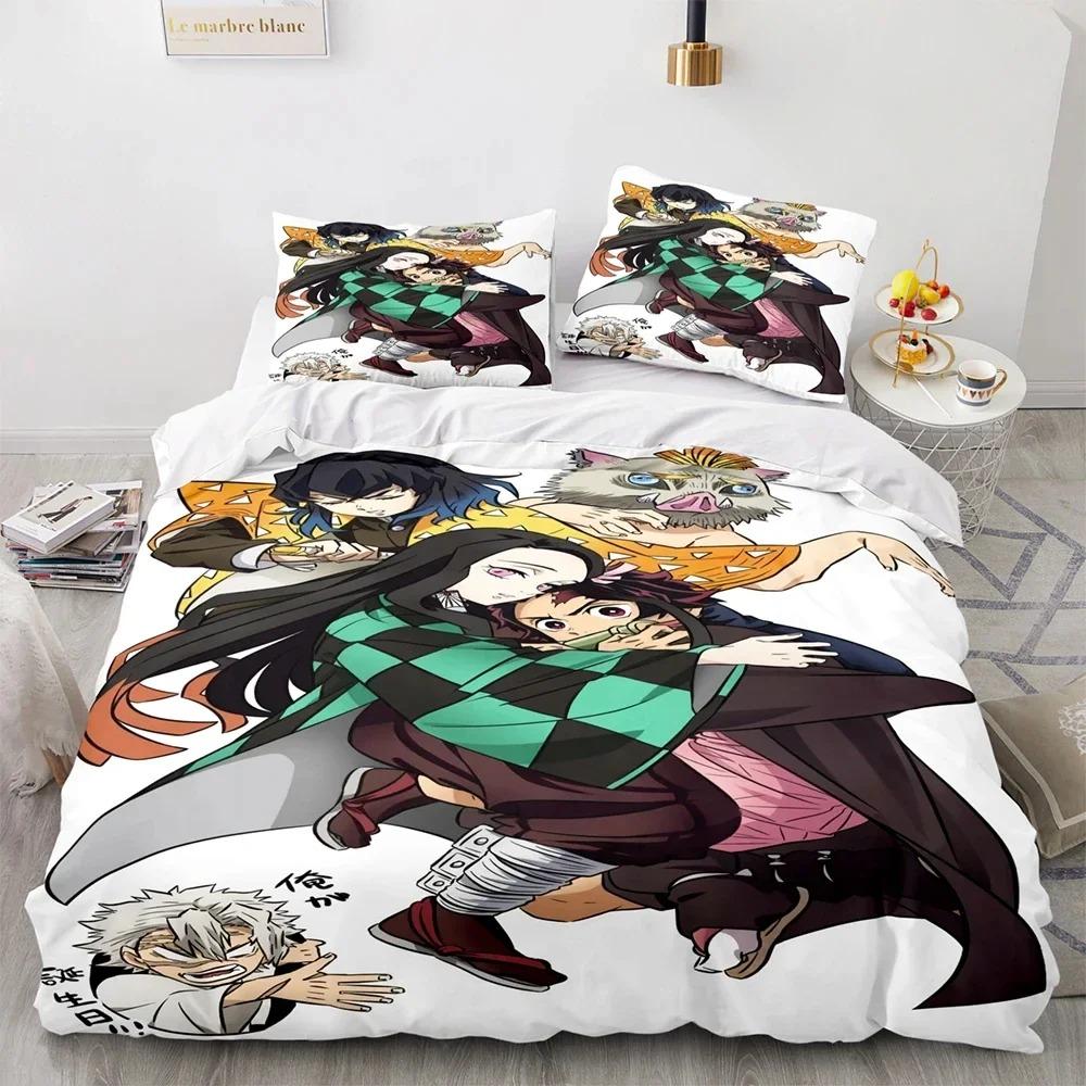 Set Biancheria da Letto Anime Demon Slayer Kamado Tanjirou Copripiumino Federa Piumone Matrimoniale King Queen Size Ragazzi Adulti A