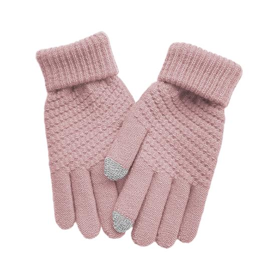 Knitted Touch Screen Gloves Solid Color Stretchy Warm Gloves with Ribbed Cuffs Unisex Thickened Winter Knit Gloves