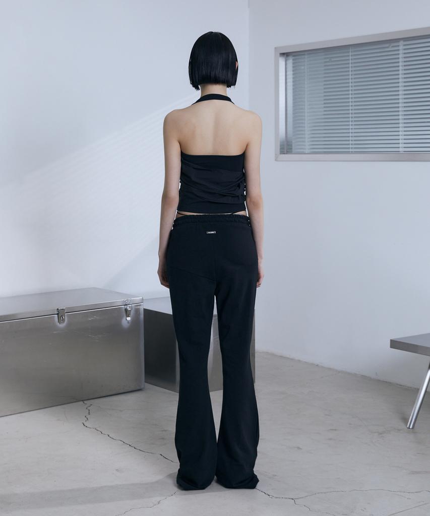 Bunteu Low-Rise String Bootcut Pants (Black)