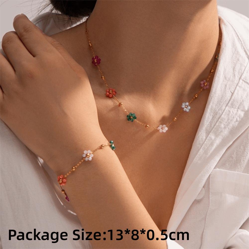 A Set New Beaded Design Bracelet Jewelry Set Flower Shape Colorful Jewelry Set Bohemian Style Flower Bracelet Fashion Accessory