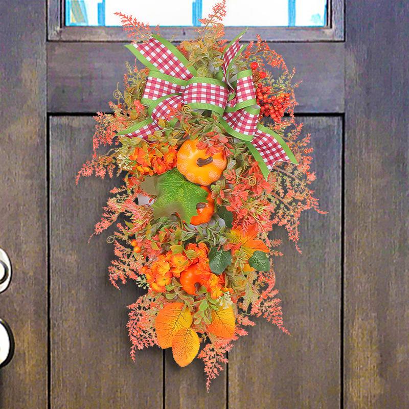 35x50cm Harvest festival decorative wreath, front door garland, thanksgiving festival pumpkin bow hanging