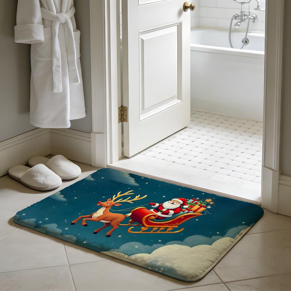 Santa Claus Floor Mat Soft Flannel Absorbent Mat Non-Slip Rug Home Bedroom Bathroom