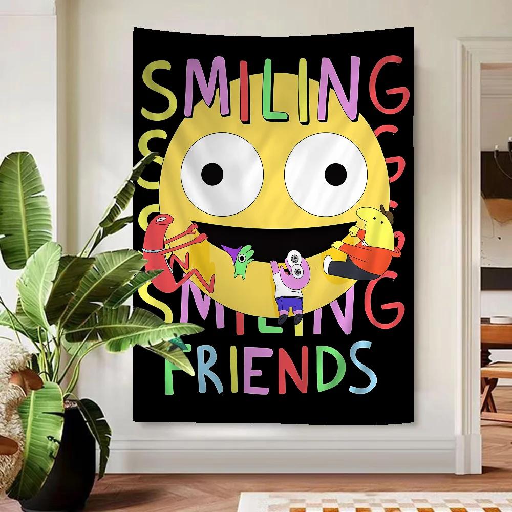 Cartoon SSmiling Friends Colorful Tapestry Wall Hanging Bohemian Wall Tapestries Mandala Wall Art Decor