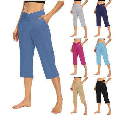 Women's Cropped Trousers Elastic High Waist 3/4 Pants Yoga Capri Pants