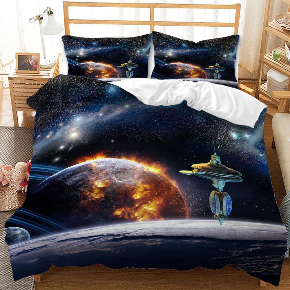 Space Galaxy Dekbedovertrek Set Polyester Dekbedovertrek Met Kussensloop Queen Full King Twin Maat Voor Kinderen Jongens Meisjes Beddengoed Set