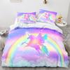 Unicorn Cartoon Rainbow Series 3D Quilt Set Three-Piece Digital Printing Kit