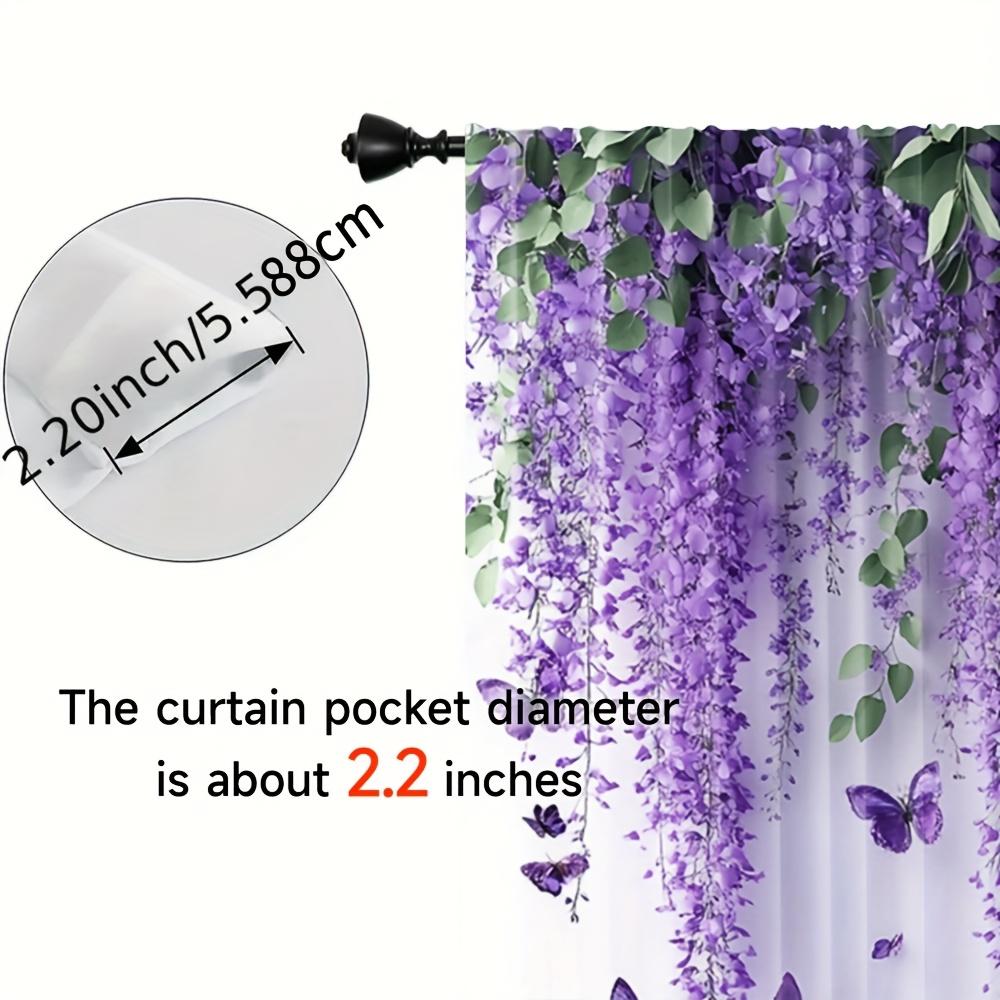 2Pcs Polyester Stylish Spring Purple Printing Window Curtains Birthday Party Decoration Backdrop Drapes for Living Room