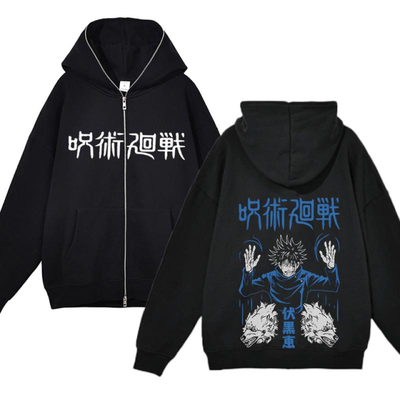 Anime Jujutsu Kaisen Full Zipper Jackets Satoru Gojo Print Sweatshirts Harajuku Streetwear Men's Hoodies Oversized Y2K Clothes