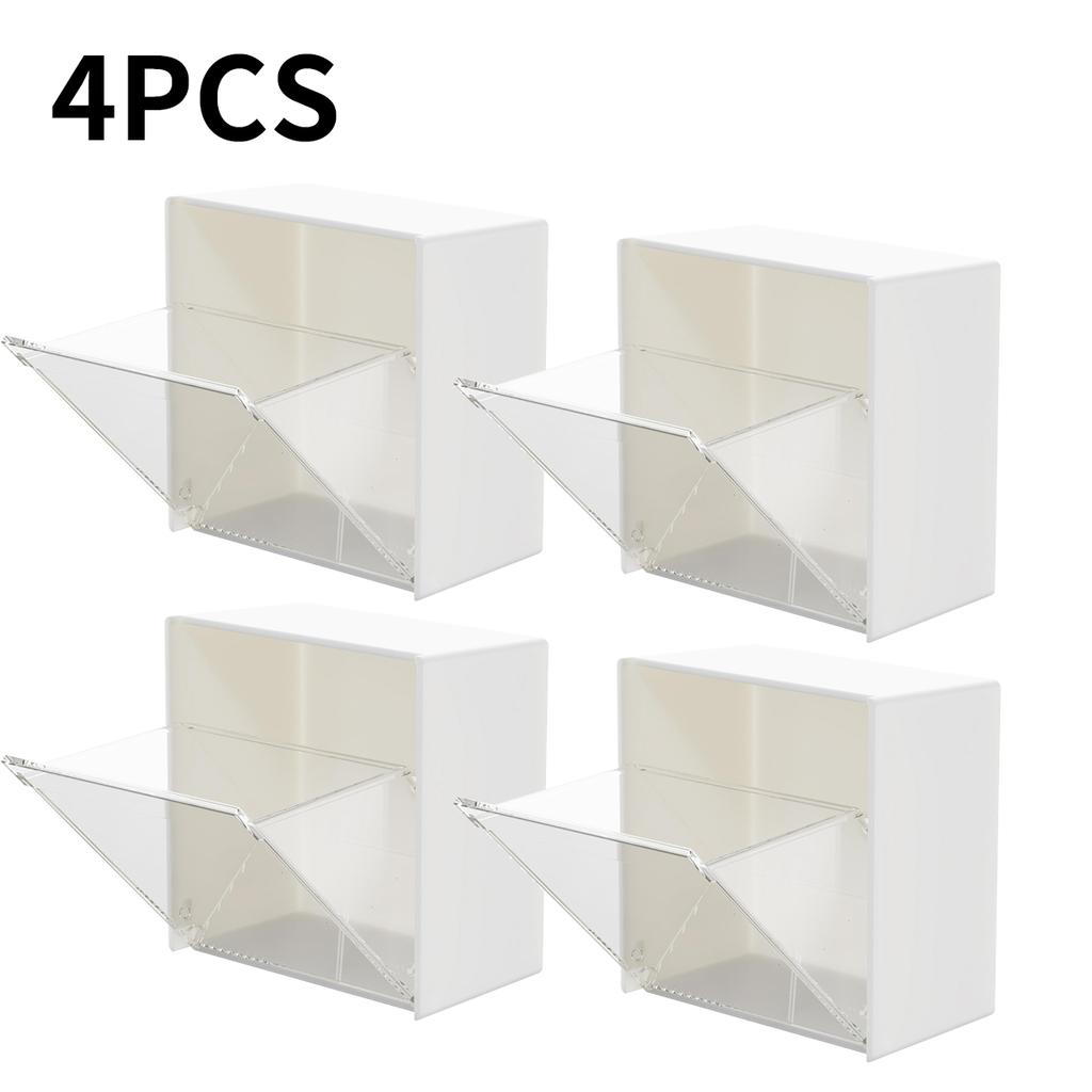 4pcs Plastic Wall Mounted Storage Boxes Dustproof Bathroom Organizer for Cotton Swabs Makeup Adhesive Small Jewelry Holder Box