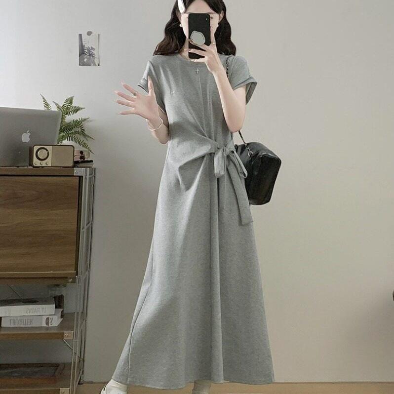 Large Size Fat Mm Design Sense Lace-up Waist Dress Women's Summer Fashion Foreign Style Thin Casual T-shirt Skirt