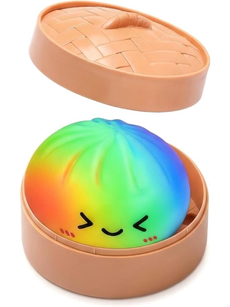 @Rainbow Color Dumpling Squishy Toy With Bamboo Slow Rising Stress Relief Fidget Ball Soft Squeeze Toys For Adults & Kids