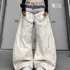 Womens Wide Leg Straight Cut Denim Pants Vintage Washed Loose Fit Casual Streetwear