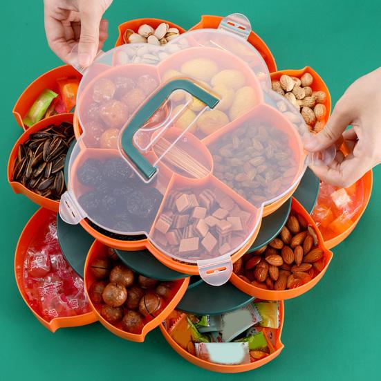 Kapaklı Dönen Meyve Tabağı Atıştırmalık Tepsisi 5/10 Bölmeli Plastik Bölmeli Servis Tepsisi Partiler Piknikler Çocuklar İçin Güvenli Düzenleyici Ve Atıştırmalık Kutusu