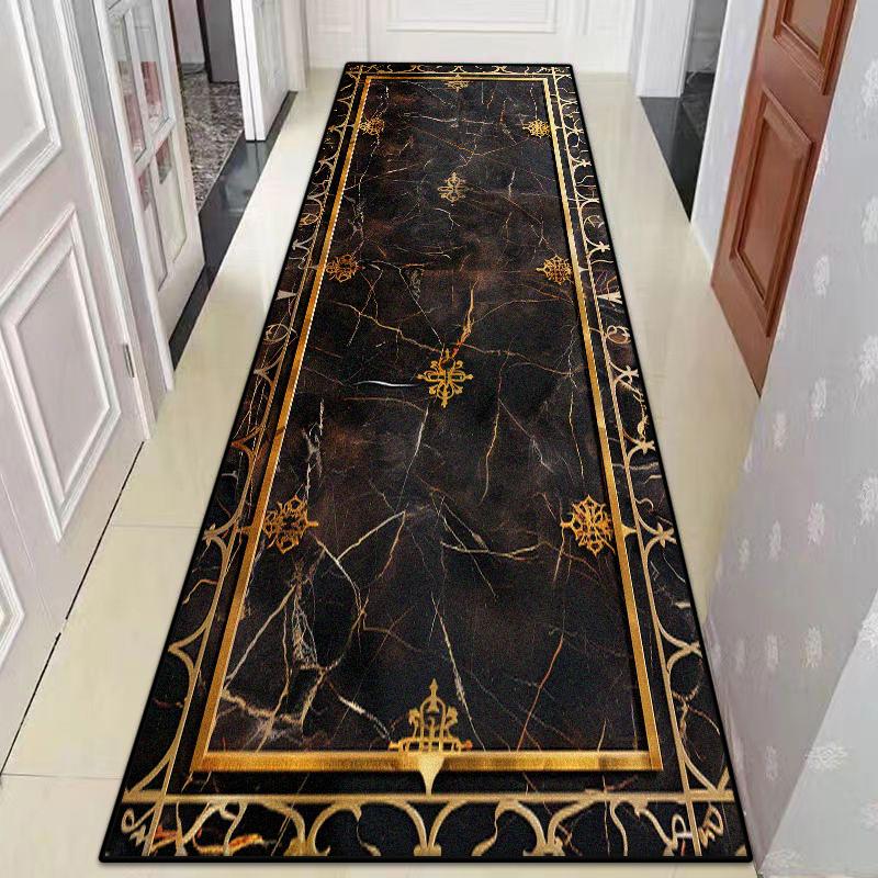 Retro Luxury Golden Pattern Home Corridor Decor Rug Stair Carpet Non-slip Soft Lint-free Washable Entrance Long Mat Big Size