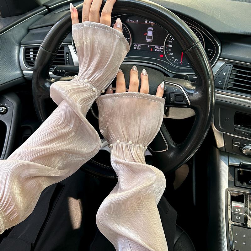 Summer New Diamond Ice Thin Sleeves For Women Girls Driving Sunscreen Long-Sleeved Arm Outdoor Solid Color Riding Sleeves