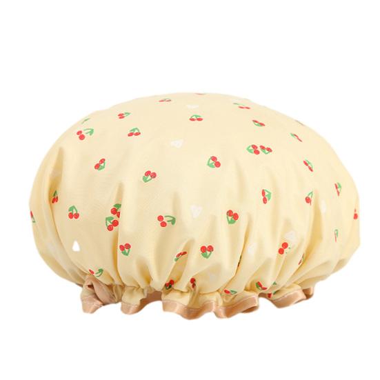 Waterproof Shower Cap with Elastic Edge Cherry Pattern Bath Cap Comfortable Dual Layer Shower Cap for Long And Short Hair Care