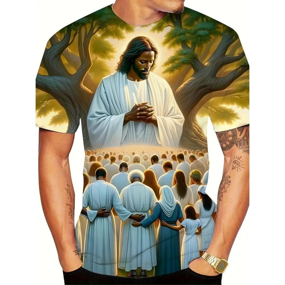 Fashion Jesus Letter Graphic Print Kids T-shirt Summer Short Sleeve T-Shirts Casual Jesus Christ Boy's and Girl's T-shirt Top