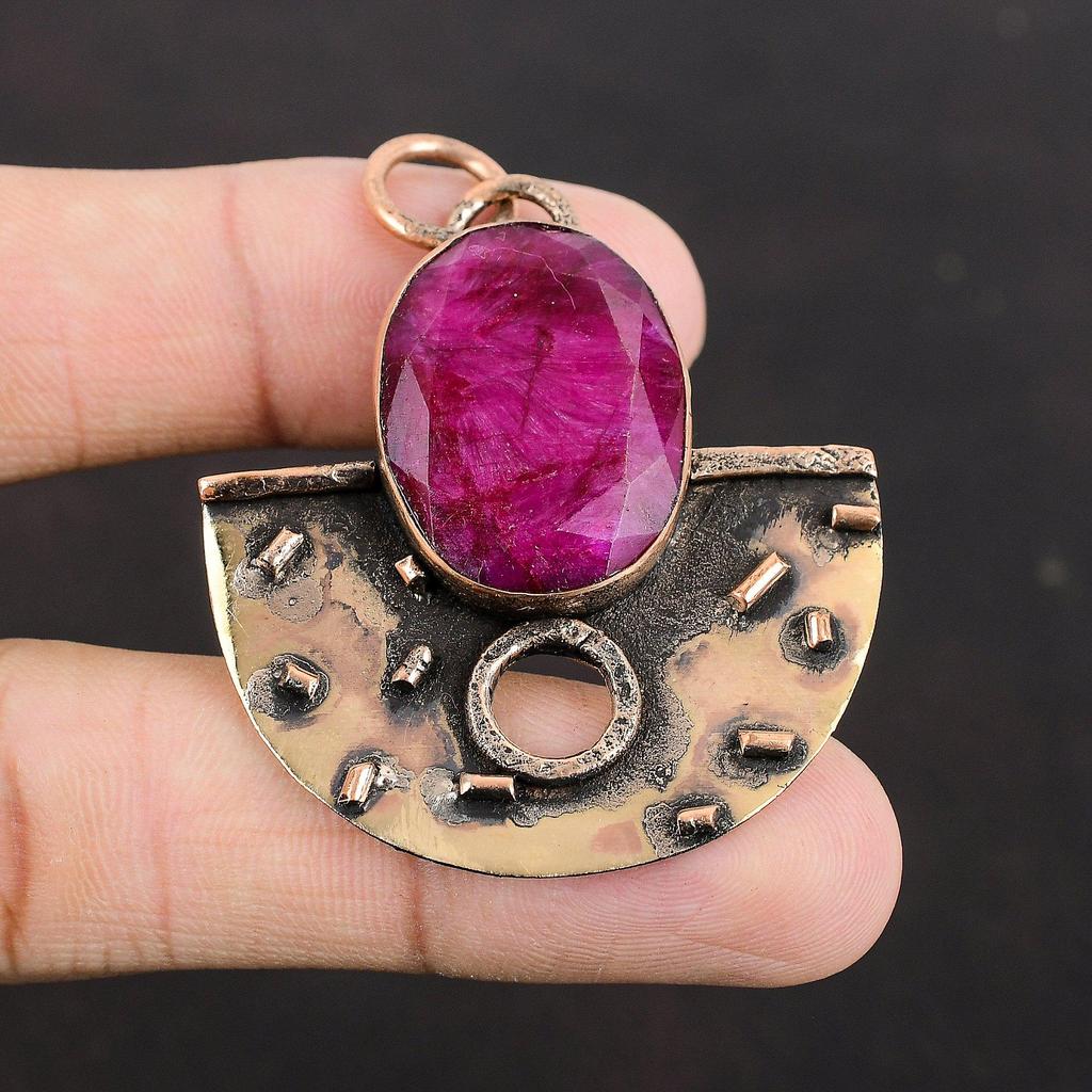 Faceted Kashmir Ruby Pendant Copper Pendant Gemstone Jewelry Statement Pendant Handmade Jewelry Pendant For Women Copper Jewelry For Gifts