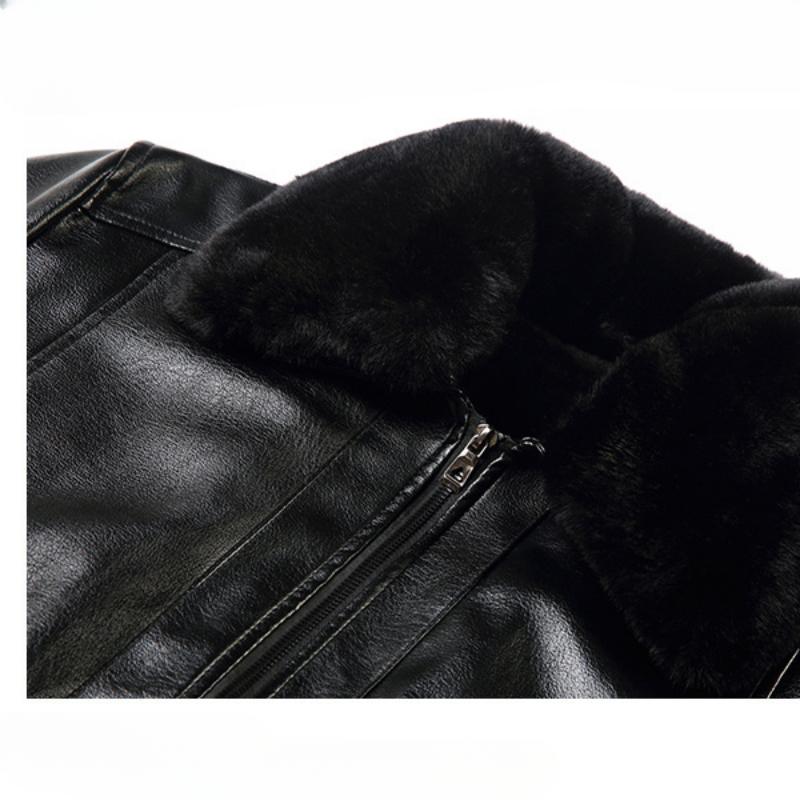 Men's Fleece-lined Thick Leather Coat PU Leather Jacket Autumn and Winter Zipper Fur Coat