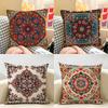 Bohemian Check Pattern Cushion Cover Natural Linen Organic Fabric DoubleSided Printing Room Sofa Decor Pillow Case