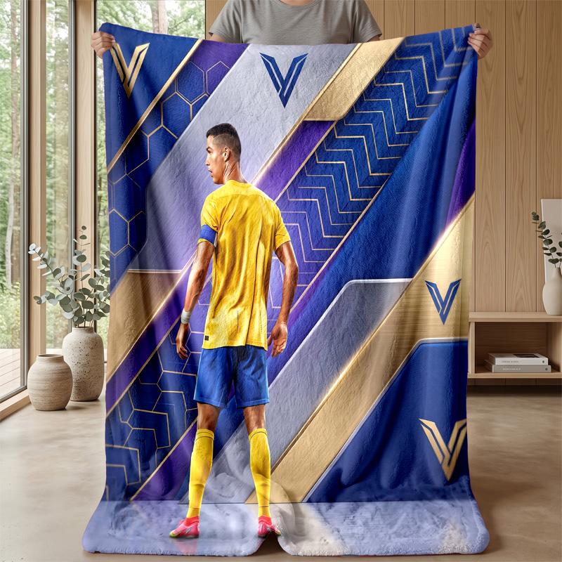 Cristiano Ronaldo Printed Flannel Blanket Skin Friendly Warm Decorative Throw for Indoor Couch Bed Daily Use