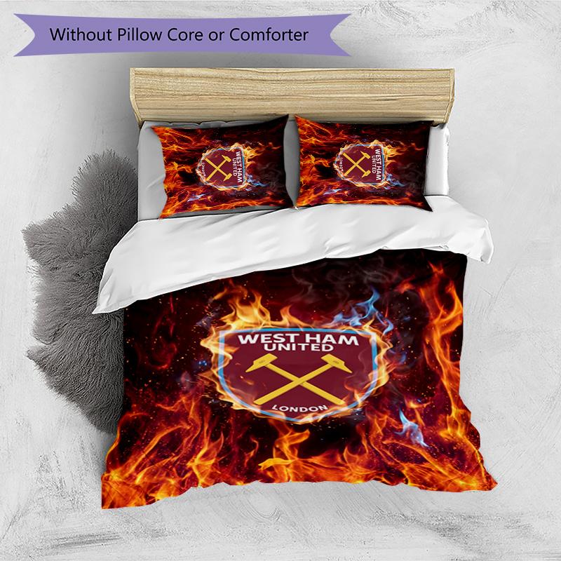 West Ham United Football Printed 3 Pieces Bedding Set, Comfortable Skin Friendly Bedroom Duvet Cover Set