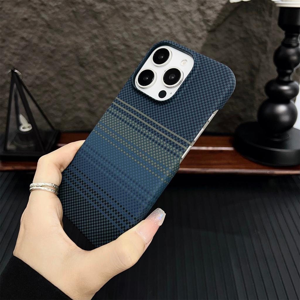 Magnetic Phone Case for iPhone 12 13 14 15 16 Pro Max Plus Kevlar Pattern Semi Wrap Carbon Fiber Texture Matte  Protective Cover