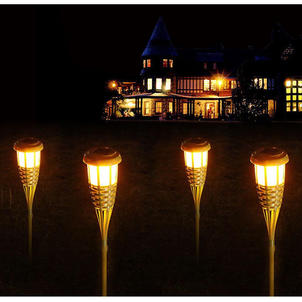 Bamboo LED Solar Flame Torch Light for Outdoor Garden and Lawn