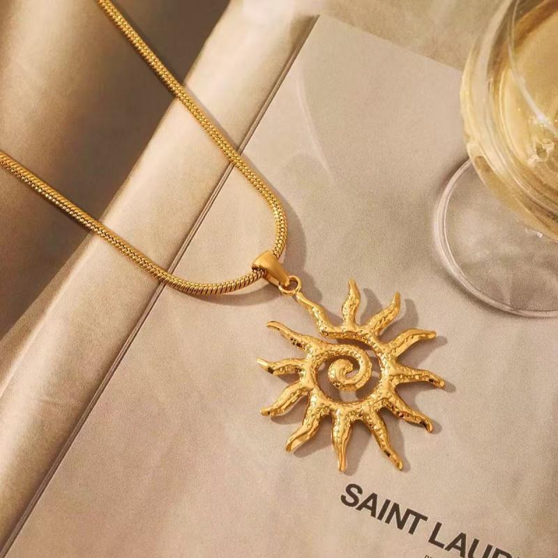 Náhrdelník s přívěskem Slunce ve spirále pro ženy Barva 18K zlata Hypoalergenní náušnice z nerezové oceli Denní nošení Boho Nápady na dárky Šperky