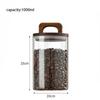 Coffee Bean Glass Sealed Jar Food Storage Containers Transparent Tea Jars with Wooden Lid and Handle Household Kitchen Bottles