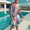 Men's Hawaiian Full Print Suit Casual T-shirt Beach Pants Suit