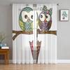 Cute Owl On Branch Tulle Curtains for Living Room Decoration Modern Veil Chiffon Curtains Bedroom Sheer Voile