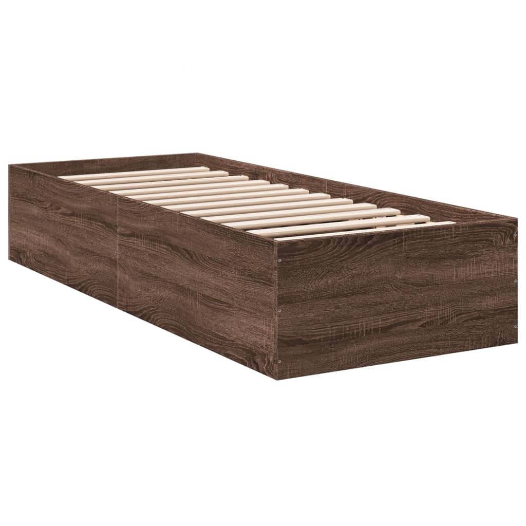 Brown Oak Effect Bed Frame 90x190 Cm Engineered Wood