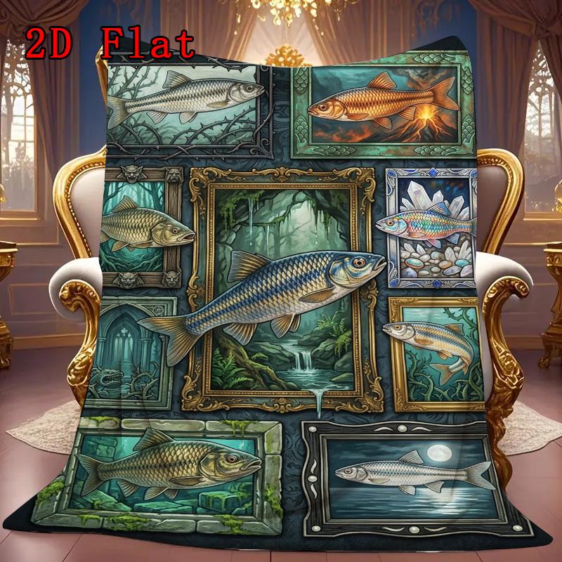 Fish Fantasies 2D Flat Pattern Flannel Blanket, High Quality All Seasons, Home Decor, Warmth and Comfort, Perfect for Christmas Gifts.