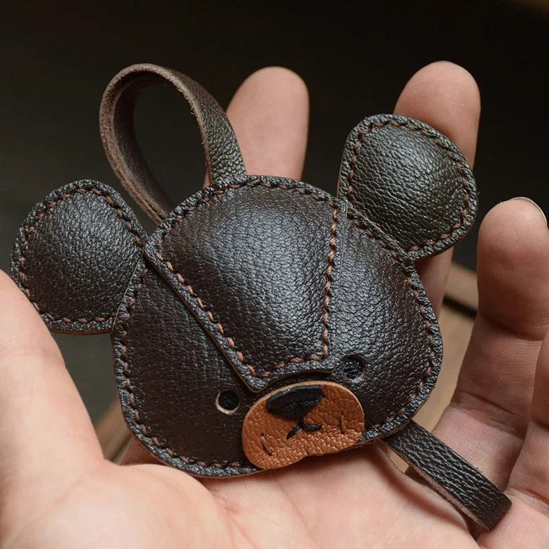 Handmade Genuine Leather Bear Keychain, Car Mirror Hanging Ornament For Home/Office Decor Cute Gift For Stress Relief