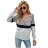 Pull Patchwork Imprimé Léopard Mode Automne Hiver Hauts de Sous-vêtement Chauds Pulls Amples