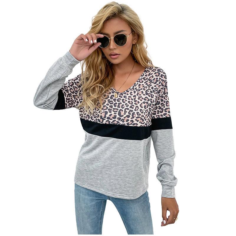 Pull Patchwork Imprimé Léopard Mode Automne Hiver Hauts de Sous-vêtement Chauds Pulls Amples