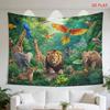 Dschungel Wildtiere Wandteppich Polyester Wandbehang Löwen Elefanten Vögel Bäume Wohnzimmer ästhetische Raumdekoration