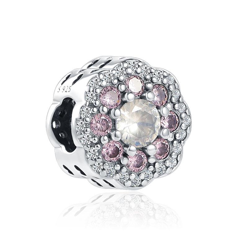 POMOiii New 925 Sterling Silver Rose Girl Boy Pink Sparkle Spacer Clip Charm Bead Fit Original Fashion Bracelet Diy Jewelry For Women
