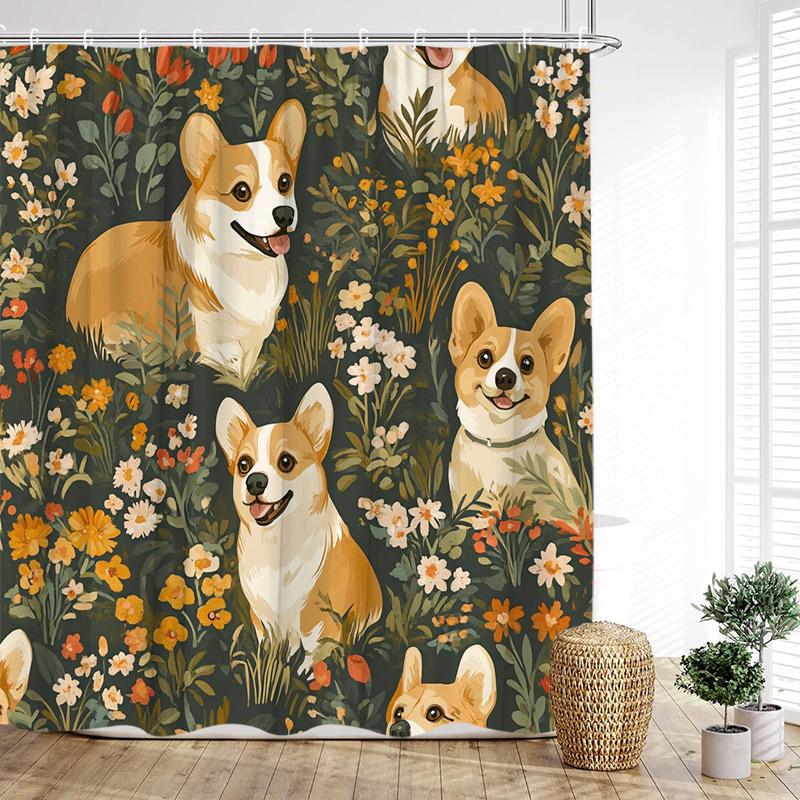 Cute Cats Shower Curtain Vintage Watercolour Floral Plant Animals Pet Kids Bath Curtains Fabric Home Bathroom Decor With Hooks